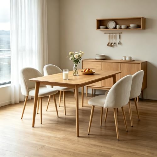 Lightdot Dining Chairs Set of 2, Velvet Comfortable Seats, Mid-Century Modern Living Room Chairs, Upholstered Kitchen Chairs with Wooden Legs and Padded Seat for Bedroom Office, Easy Assembly, Beige - color: Beige