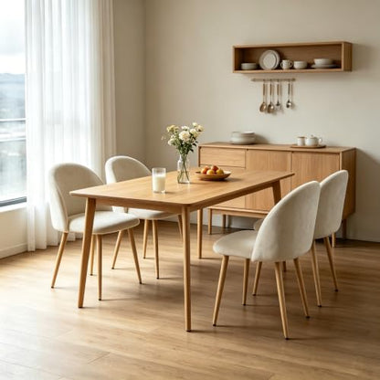 Lightdot Dining Chairs Set of 2, Velvet Comfortable Seats, Mid-Century Modern Living Room Chairs, Upholstered Kitchen Chairs with Wooden Legs and Padded Seat for Bedroom Office, Easy Assembly, Beige - color: Beige