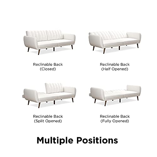 Novogratz Brittany Futon, Convertible Sofa & Couch,White Faux Leather - color: White Faux Leather
