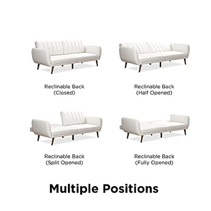 Novogratz Brittany Futon, Convertible Sofa & Couch,White Faux Leather - color: White Faux Leather