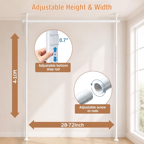 Room Divider Curtain Rod, Adjustable Room Separator for Space Partition 4-10ft(H) 28-72inch(W) Temporary No Drill Wall Room Divider Floor to Ceiling Tension Rod, White - color: White, size: 28-72inch