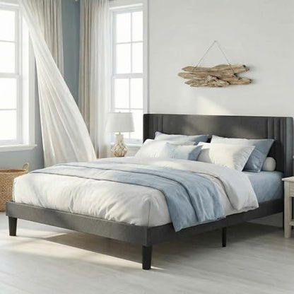 Gizoon Queen Bed Frame with Wingback Headboard, Upholstered Platform Bed | Bed Frame with Padded Headboard,Wooden Slats, Noise-Free, No Box Spring Needed, Easy Assembly,Dark Grey - color: Dark Grey, size: Queen