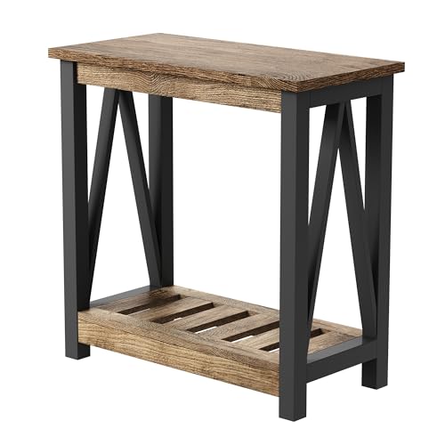 ChooChoo Farmhouse End Table Set of 2,Narrow Side Table | with Shelf ,Slim Bedside Table ,Small Spaces, Rustic Nightstand, Living Room, Bedroom ,Rustic Oak & Black - color: Rustic Oak & Black, size: 2 Pack