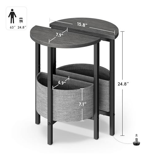 Small Round Side Table End Table, Tall Accent Table with Storage Basket, Set of 2 Half Round Table Half Moon Tables, Coffee Bedside Table Modern Nightstand for Living Room Bedroom Gray Walnut - color: Gray Walnut