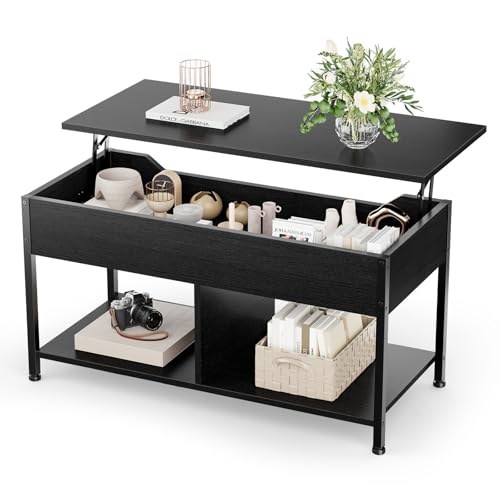 OLIXIS Coffee Table with Storage for Home Living Room Office, Black | Wood,Lift Top, Hidden Compartment, Storage Shelf, Center Table, Home, Living Room, Office - color: Black, size: 38 In