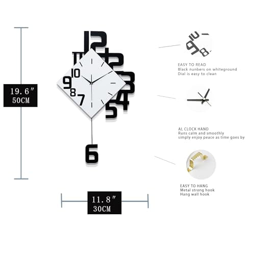 FLEBLE Wall Clock for Living Room Decor Kitchen Office Home Decor Gift | MDF & Metal Battery Operated Easy to Install Modern Decorative Art Analog Silent Non-Ticking Easy to Read - White 11.8x19.6in - size: Small