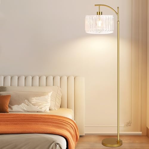 QIYIZM Glass Floor Lamp for Living Room,Bedroom,Gold Dimmable Standing Lamp with Remote,Brass White Tall Lamp Boho Mid Century Modern Floor Lamps Arc Floor Light Lamp Girls Kids Bohemian - size: 26-Floor Lamp