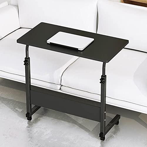 Sofa Side Table C Shaped End Table with Wheels, Rolling Bedside Laptop Table Snack Table TV Tray, Height Adjustable, Wooden Top & Metal Frame (Black) - color: Black, 31.5"