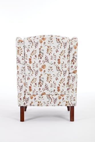 GDFStudio Modern Wingback Accent Chair with Solid Wood Legs and Cushion, Comfy Upholstered Floral Pattern Armchair, Retro Leisure Single Sofa Chair for Living Room Bedroom Home, Brown+Yellow - color: Brown+yellow