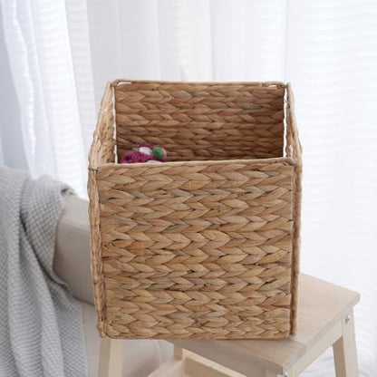 Wicker Storage Baskets, Foldable Cube Bins, 11.2 Inch, 4-Pack | 4-pack foldable 11.2" water hyacinth wicker cube baskets; collapsible storage bins for shelves, closets, offices and home. - size: 4PC, style: Foldable
