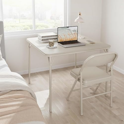 Folding Card Table and Chair Set of 5, No Assembly Required, Beige | Portable Square Card Table with 4 Padded Chairs, Foldable Chairs and Tables for Home, Indoor and Outdoor, Space-Saving