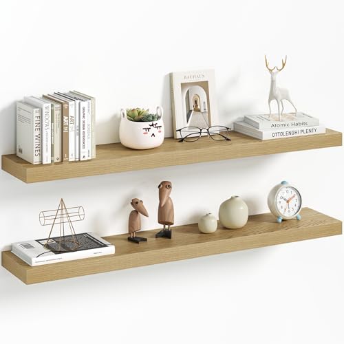 Vivelove 36 Inch Floating Shelves Wall Mounted for Display, 6.5 Deep Duty Shelves with Invisible Brackets for Living Room,Bedroom,Kitchen, Bathroom Storage & Decor,36" Wx6.5 Dx1.4 H - Oak - color: Oak, size: 36”Wx6.5”Dx1.4”H