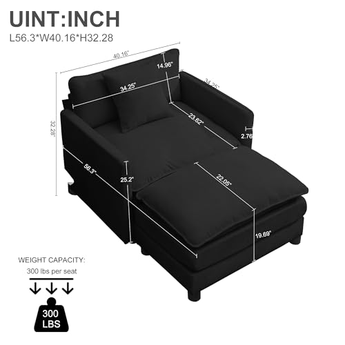 Button-Tufted Chaise Lounge Indoor, Velvet Chaise Lounge Chair with Legs & Toss Pillow, Armless Rolled Backrest Leisure Sofa Recliner For Living Room Bedroom (Black-56.3"- Single Seat & Ottoman) - color: Black Corduroy With Ottoman