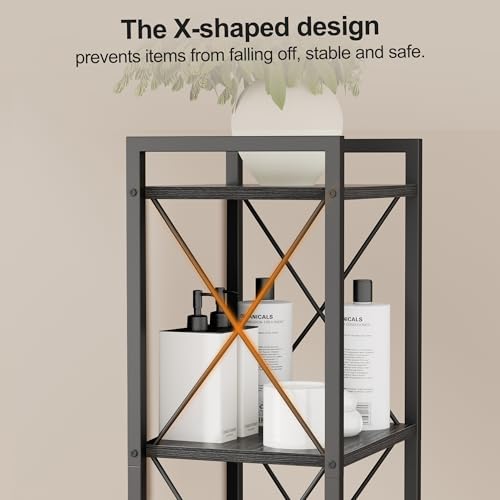 Homhedy 5 Tier Small Bookshelf, Tall Narrow Bookcase, Metal Book Shelf | Industrial Style for Small Spaces, Home, Office, Living Room, Kitchen, Bedroom , 10.4" D x 13" W x 55.1" H, Black - color: Black, size: 10.4"D x 13"W x 55.1"H