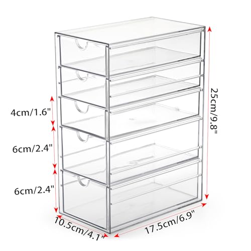 Hipiwe 5-Drawers Plastic Storage Organizer Clear Hair Accessories Organizer | Large Capacity Drawers Box for Bathroom, Dresser, Cosmetic Hair Tie Container for Women - size: 5-Drawers, 6.9"Lx4.1"Wx9.8"H