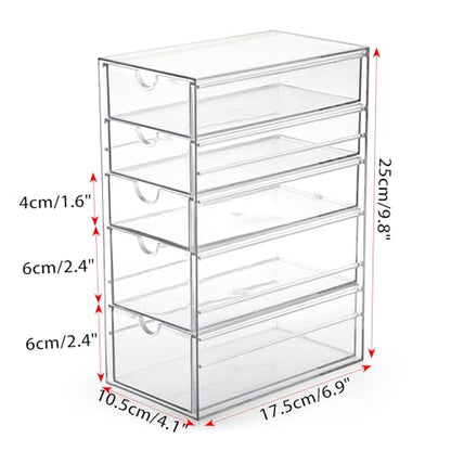 Hipiwe 5-Drawers Plastic Storage Organizer Clear Hair Accessories Organizer | Large Capacity Drawers Box for Bathroom, Dresser, Cosmetic Hair Tie Container for Women - size: 5-Drawers, 6.9"Lx4.1"Wx9.8"H
