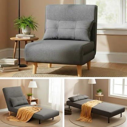 3 in 1 Convertible Sleeper Chair Bed, 6 Angle Backrest, Dark Gray | Chair Bed Futon for Adults with 6 Angle Adjustable Backrest, Single Sofa Bed for Living Room/Apartment/Office