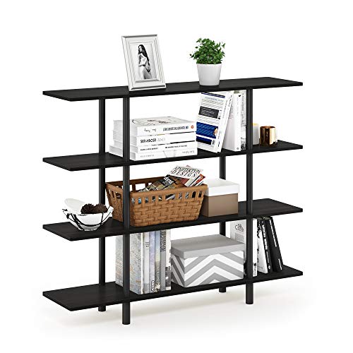 Furinno Turn-N-Tube 4-Tier Wide Display Shelf, Espresso/Black | Wide Accent Display Shelf, Open Shelves, Round Tubes, for Organization and Storage, Living Room, Garage, Home Office - color: Espresso/Black, style: 4-Tiers