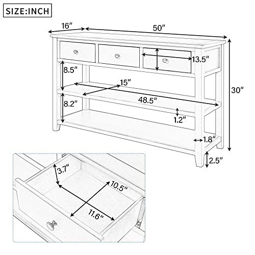 Modern Console Table, Pine Solid Wood Sofa Table with 3 Drawers and 2 Shelves, Entryway Table Sideboard Buffet Table for Living Room, 220 LBS Weight Capacity, Easy Assembly (Navy-1) - color: Navy-1