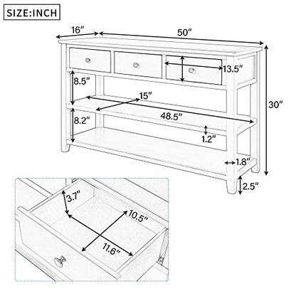 Modern Console Table, Pine Solid Wood Sofa Table with 3 Drawers and 2 Shelves, Entryway Table Sideboard Buffet Table for Living Room, 220 LBS Weight Capacity, Easy Assembly (Navy-1) - color: Navy-1
