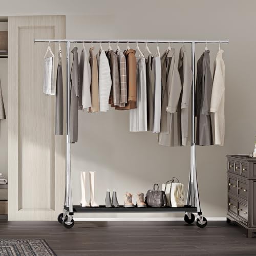 MAXLEAD Clothes Rack, Clothing Rack with Wood Shelves 500 LBS Heavy Duty Garment Rack for Hanging Clothes Portable Closet Sturdy Coat Rack for Bedroom, Living Room, Laundry, Balcony, Silver | Heavy Duty Garment Rack, Easy Assemble Portable Closet Sturdy C