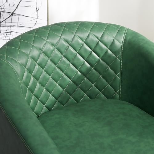 KINWELL 29" W Faux Leather Tufted PU Swivel Barrel Accent Chair, Green | No Assembly Vegan Leather Upholstered Swivel Club Chair with Nailhead Trim, Modern Armchair for Small Spaces Apartment - color: Green, style: Set of 1