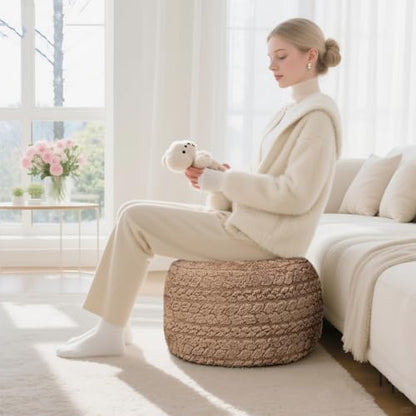 Poofieotto Round Pouf Ottoman Footstool 20x14In Ottoman Couch Footrest Tan | All-One Foam Pouf, Ottoman Coffee Table,Couch Foot Rest,Chair Footrest,Remov. Cover, Perfect for Living Room, Bedroom & Dorm - color: Tan