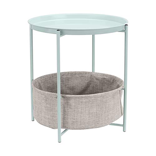Amazon Basics Round Storage End Table, Side Table with Cloth Basket, Mint Green/Heather Gray, 18 in x 18 in x 19 in - color: Mint Green