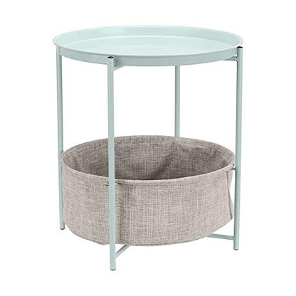 Amazon Basics Round Storage End Table, Side Table with Cloth Basket, Mint Green/Heather Gray, 18 in x 18 in x 19 in - color: Mint Green