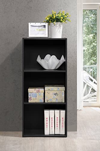 Hodedah Import 3 Shelf Bookcase, Black - color: Black, size: 3-Shelf