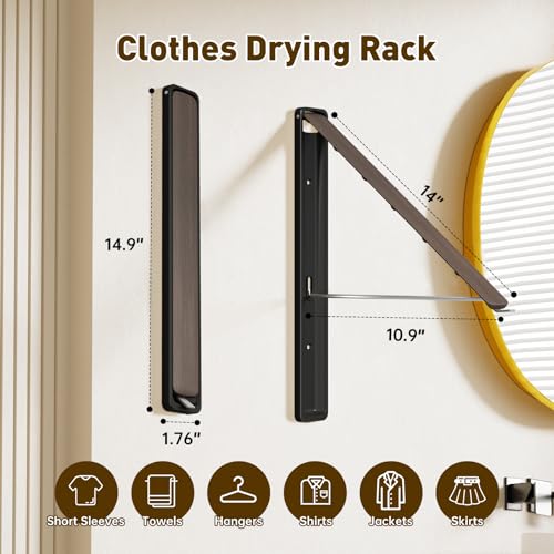 Clothes Drying Rack, Laundry Room Wall Mounted Retractable Clothes Hanger Drying Rack, Laundry Clothing Drying Rack Folding Indoor or Outdoor, Easy Installation Aluminium Dryer, 1pcs(Wood) - color: Wood 1 Pack