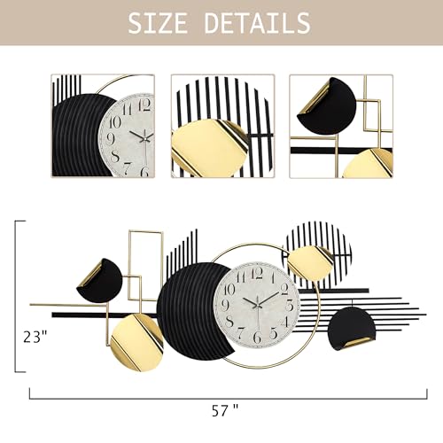ERMOFAV Metal Wall Art, Black and White Decor for Living Room, Abstract Modern Creative Geometric Round Art Decor 57" × 23" Large 3D Wall Clock for Bedroom, Dining Room, Home Hanging Wall Sculpture