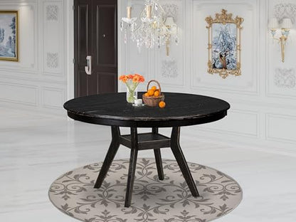 F58-11-TP - Kitchen Table with Acacia Wood Round Tabletop, Sand Blasted Black Finish - color: Sand Blasted Black, size: 54x54 Inch