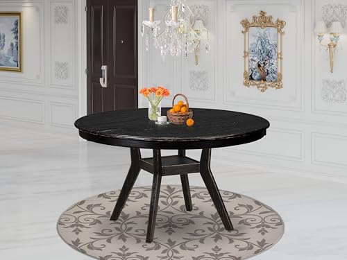 F58-11-TP - Kitchen Table with Acacia Wood Round Tabletop, Sand Blasted Black Finish - color: Sand Blasted Black, size: 54x54 Inch