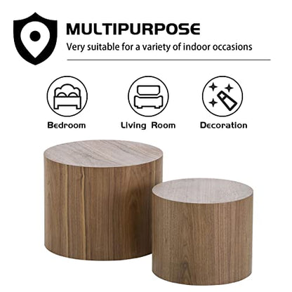 Nesting Coffee Table Set of 2, Walnut Round Wooden Coffee Tables Modern Circle Table for Small Space Living Room Bedroom Accent End Side Table (Walnut-Round) - color: 18.9" Walnut