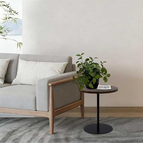 Concentric Circle Side Table Set of 2, Metal Pedestal | Nesting round tables, MDF concentric-pattern tops, metal pedestal bases, walnut brown & black