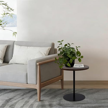 Concentric Circle Side Table Set of 2, Metal Pedestal | Nesting round tables, MDF concentric-pattern tops, metal pedestal bases, walnut brown & black