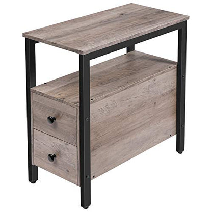 HOOBRO End Table, Narrow Chairside Table with Drawer and Open Storage Shelf, Nightstand for Small Spaces, Stable and Sturdy Construction, Wooden Look Accent Furniture, Greige and Black BG548BZ01G3 - color: Greige + Black