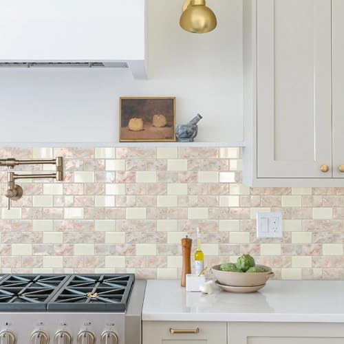 STICKGOO Subway Tile Peel and Stick Backsplash, Thicker Design 12" x 12" Stick on Backsplash Tiles for Kitchen, Bathroom, Wall Tile (10 Sheets, Brown Marble Look) - color: Brown