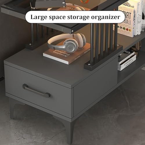 Coffee Table with Glass Tabletop,3-Tier Narrow End Tables,Nightstand Bedside Table Open Storage for Small Spaces,Living Room,Bedroom(90 * 30 cm/35.4 * 11.8 in, Teal)