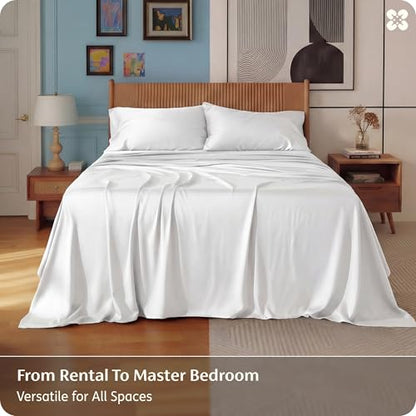 Bedsure PureWoven 100% Rayon Derived from Bamboo, Full Size Sheets, 4 PCS | Cooling Sheets for Hot Sleepers, Breathable & Silky Soft, 16" Deep Pocket, Hotel Luxury Bedding, White - color: 02 - White, size: Full