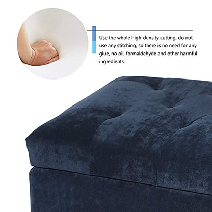24" Ottoman with Storage for Living Room Rectangular Fabric Tufted Bench Footrest (Dark Blue) - color: Dark Blue