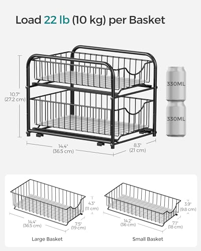 SONGMICS 2-Tier Pull Out Cabinet Organizers, Under Sink Organizer, Bathroom Organizer and Storage, Sliding Basket Drawers, Stackable for Kitchen, Bathroom, Ink Black UKCS017B01 - color: Ink Black