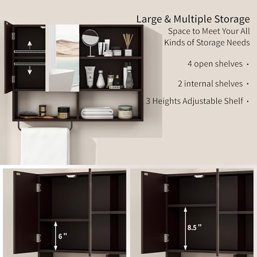 Bathroom Wall Cabinet with Mirror & Towel Bar, Espresso - color: Espresso-with Mirror