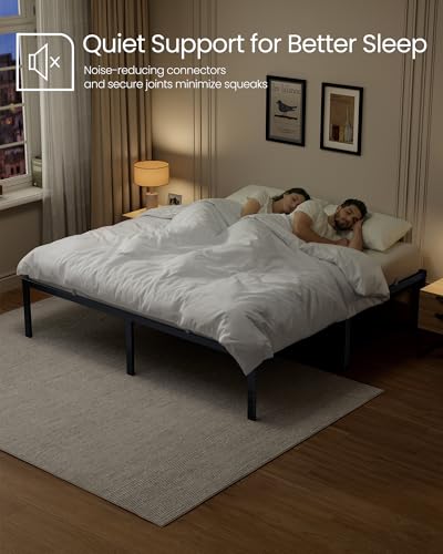 VASAGLE King Metal Bed Frame 18 Inches Tall, 1100 lb Weight Capacity, No Box Spring Needed, with Under-Bed Storage, Easy Setup, Heavy-Duty Platform Bed, Mattress Retainers, Matte Black URMB674BD02S - size: King, style: 18 Inch