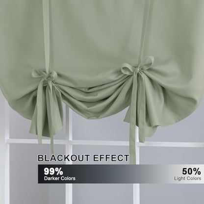 H.VERSAILTEX Solid Blackout Curtain Energy Efficient Tie Up Shades Rod Pocket Panel for Kitchen (Light Sage, 42W x 63L, One Panel) - color: Light Sage