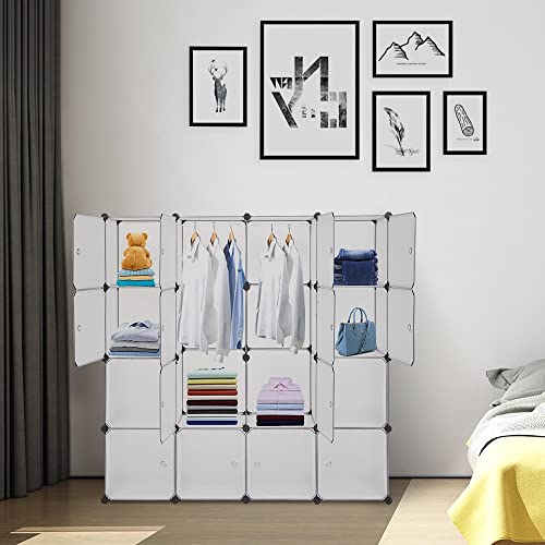 Maximize Storage Space with 16-Cube Modular Closet Organizer - White Wardrobe Shelving DIY Bookcase System Drawer Unit and Door Cabinet - Perfect for Clothes Shoes and More
