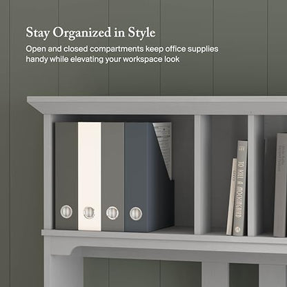 Bush Home Salinas Computer Desk with Hutch | Study Table with Drawers, Cabinets & Pullout Keyboard/Laptop Tray | Modern Home Office Desk in Cape Cod Gray | Work Desk with Storage - color: Cape Cod Gray