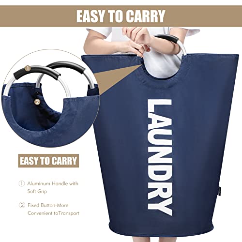 DOKEHOM 90L Large Laundry Basket Bag, Collapsible Tall Hamper, Dark Blue | Freestanding tall washing bin & foldable laundry bag. High-capacity clothes storage basket with durable sturdy handles - color: Dark Blue, size: 90L
