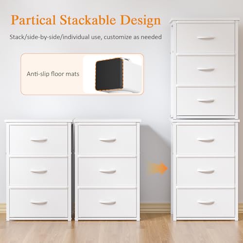 DAOUTIME 2-Pack Stackable Storage Drawers (6 Drawers Total), White Closet Organizer with Wooden Top & Metal Frame, Freestanding or Stackable Dresser for Bedroom, Living Room, Under Bed